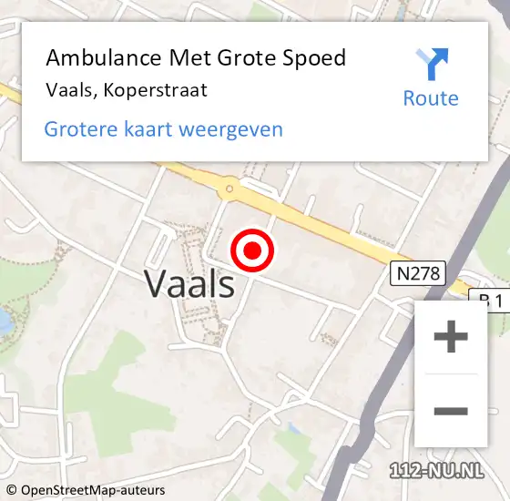 Locatie op kaart van de 112 melding: Ambulance Met Grote Spoed Naar Vaals, Koperstraat op 18 december 2014 20:02