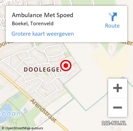 Locatie op kaart van de 112 melding: Ambulance Met Spoed Naar Boekel, Torenveld op 18 december 2014 20:50