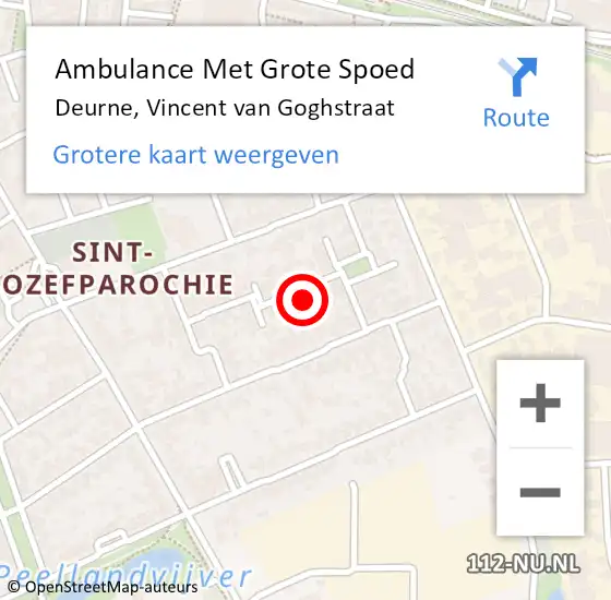 Locatie op kaart van de 112 melding: Ambulance Met Grote Spoed Naar Deurne, Vincent van Goghstraat op 18 december 2014 20:52