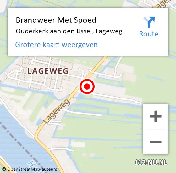 Locatie op kaart van de 112 melding: Brandweer Met Spoed Naar Ouderkerk aan den IJssel, Lageweg op 18 december 2014 20:53