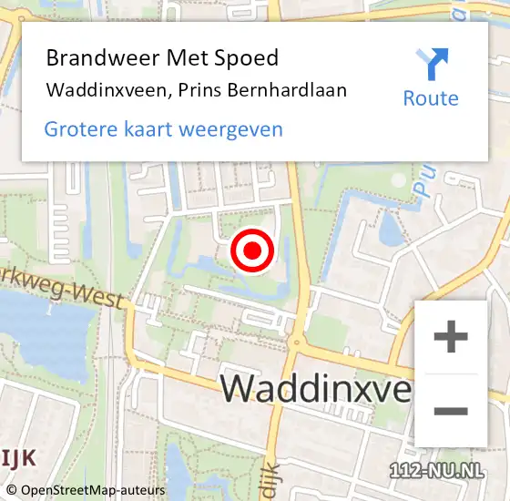 Locatie op kaart van de 112 melding: Brandweer Met Spoed Naar Waddinxveen, Prins Bernhardlaan op 18 december 2014 21:07