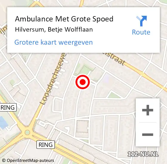 Locatie op kaart van de 112 melding: Ambulance Met Grote Spoed Naar Hilversum, Betje Wolfflaan op 24 oktober 2013 18:21