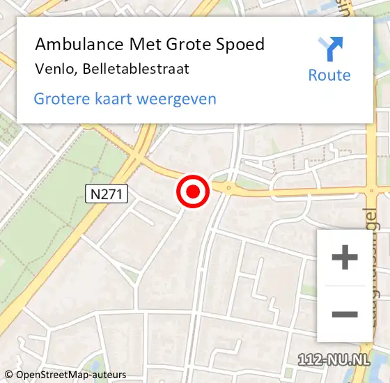 Locatie op kaart van de 112 melding: Ambulance Met Grote Spoed Naar Venlo, Belletablestraat op 18 december 2014 21:24