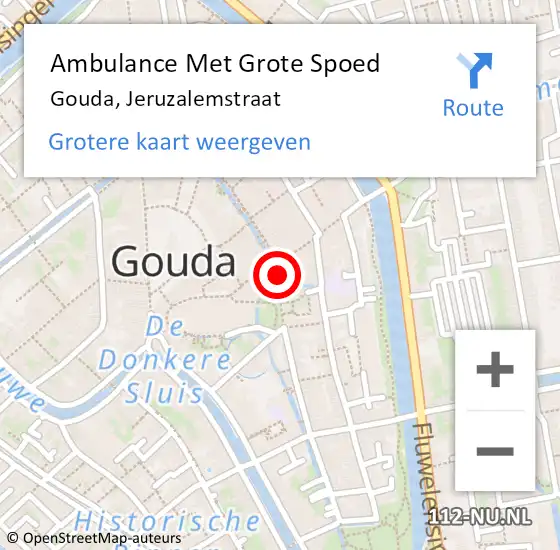 Locatie op kaart van de 112 melding: Ambulance Met Grote Spoed Naar Gouda, Jeruzalemstraat op 18 december 2014 21:58