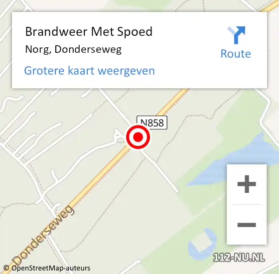 Locatie op kaart van de 112 melding: Brandweer Met Spoed Naar Norg, Donderseweg op 18 december 2014 22:11