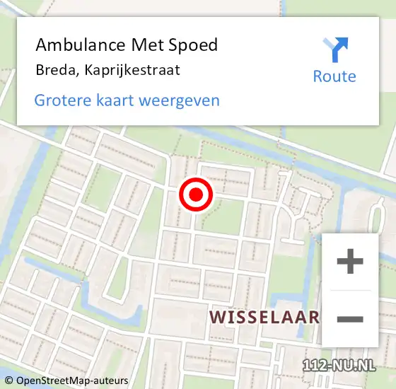 Locatie op kaart van de 112 melding: Ambulance Met Spoed Naar Breda, Kaprijkestraat op 18 december 2014 22:46