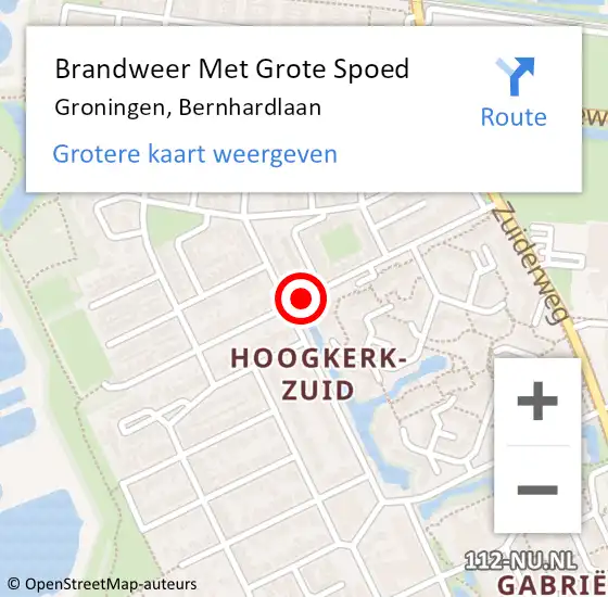 Locatie op kaart van de 112 melding: Brandweer Met Grote Spoed Naar Groningen, Bernhardlaan op 19 december 2014 01:55