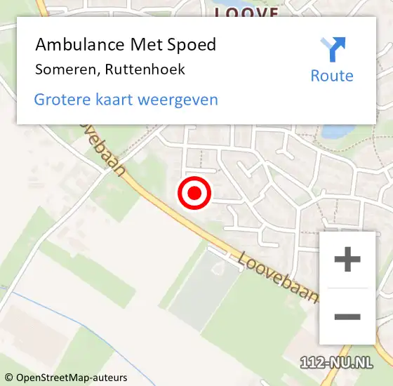 Locatie op kaart van de 112 melding: Ambulance Met Spoed Naar Someren, Ruttenhoek op 19 december 2014 04:17