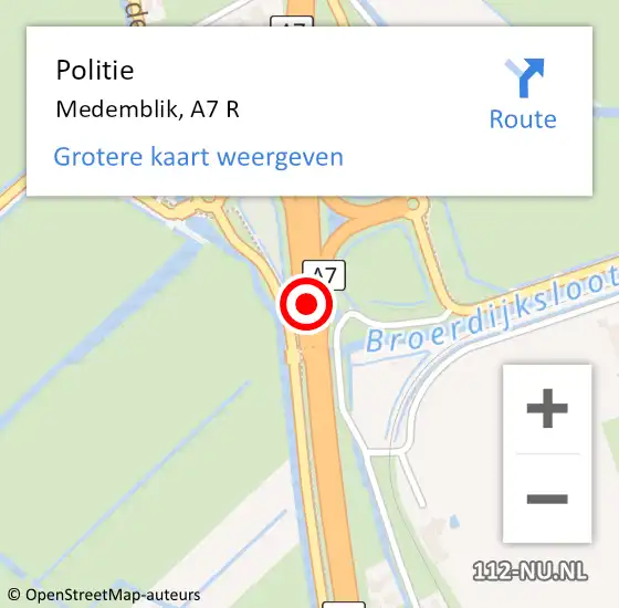 Locatie op kaart van de 112 melding: Politie Medemblik, A7 R op 19 december 2014 05:19