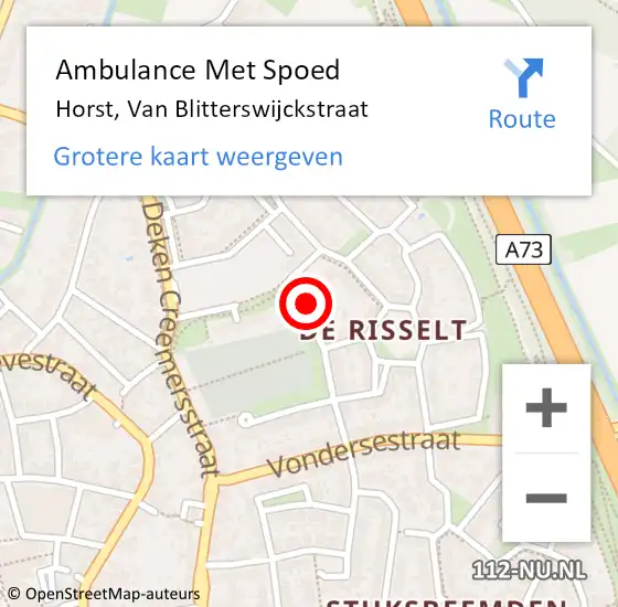 Locatie op kaart van de 112 melding: Ambulance Met Spoed Naar Horst, Van Blitterswijckstraat op 19 december 2014 05:53