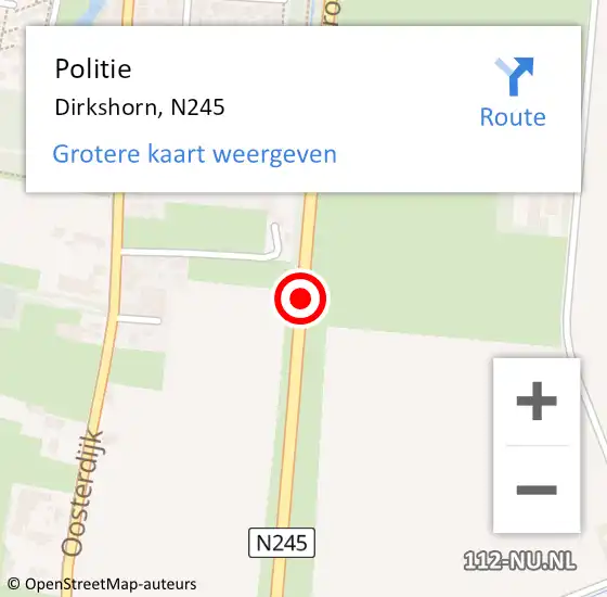 Locatie op kaart van de 112 melding: Politie Dirkshorn, N245 op 19 december 2014 06:52