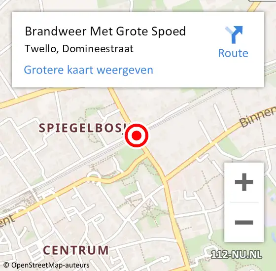 Locatie op kaart van de 112 melding: Brandweer Met Grote Spoed Naar Twello, Domineestraat op 19 december 2014 07:36