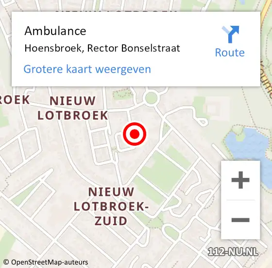 Locatie op kaart van de 112 melding: Ambulance Hoensbroek, Rector Bonselstraat op 19 december 2014 09:33