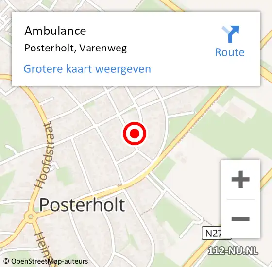 Locatie op kaart van de 112 melding: Ambulance Posterholt, Varenweg op 19 december 2014 09:39