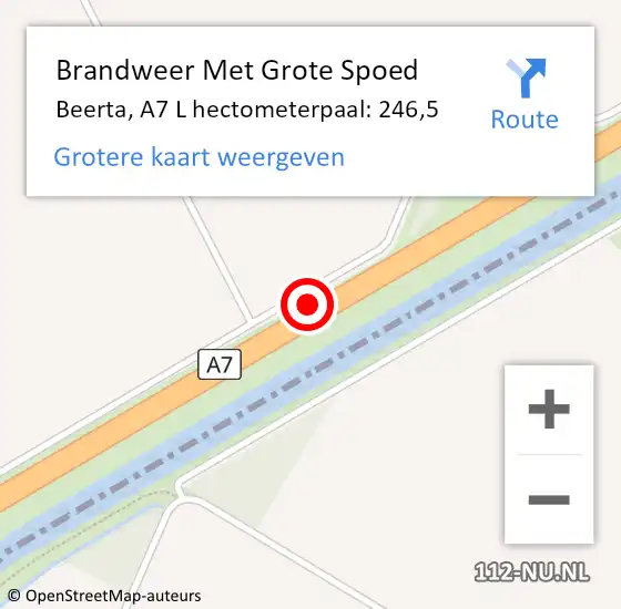 Locatie op kaart van de 112 melding: Brandweer Met Grote Spoed Naar Beerta, A7 L hectometerpaal: 246,5 op 19 december 2014 09:43