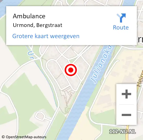 Locatie op kaart van de 112 melding: Ambulance Urmond, Bergstraat op 19 december 2014 11:01