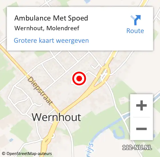 Locatie op kaart van de 112 melding: Ambulance Met Spoed Naar Wernhout, Molendreef op 19 december 2014 11:13