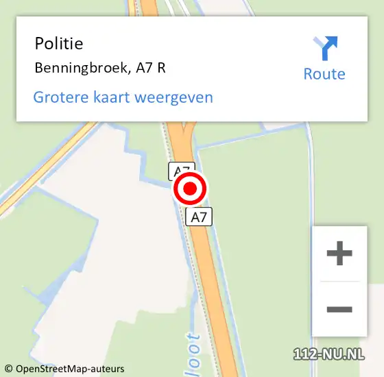 Locatie op kaart van de 112 melding: Politie Benningbroek, A7 R op 19 december 2014 12:40