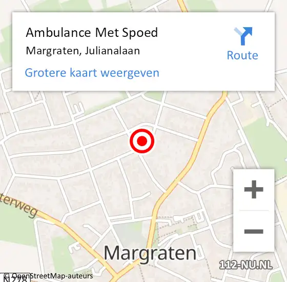 Locatie op kaart van de 112 melding: Ambulance Met Spoed Naar Margraten, Julianalaan op 19 december 2014 12:51