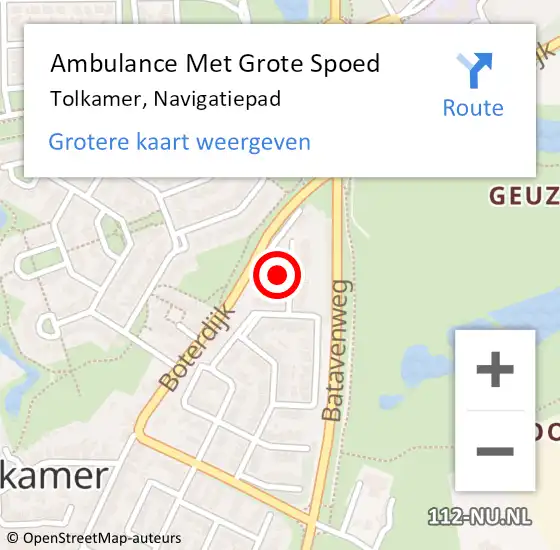 Locatie op kaart van de 112 melding: Ambulance Met Grote Spoed Naar Tolkamer, Navigatiepad op 19 december 2014 12:52