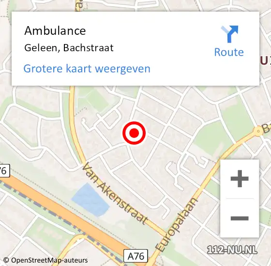 Locatie op kaart van de 112 melding: Ambulance Geleen, Bachstraat op 19 december 2014 13:20