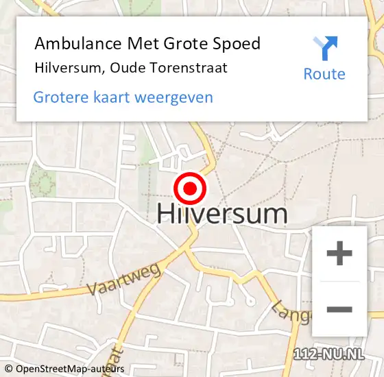 Locatie op kaart van de 112 melding: Ambulance Met Grote Spoed Naar Hilversum, Oude Torenstraat op 19 december 2014 13:51