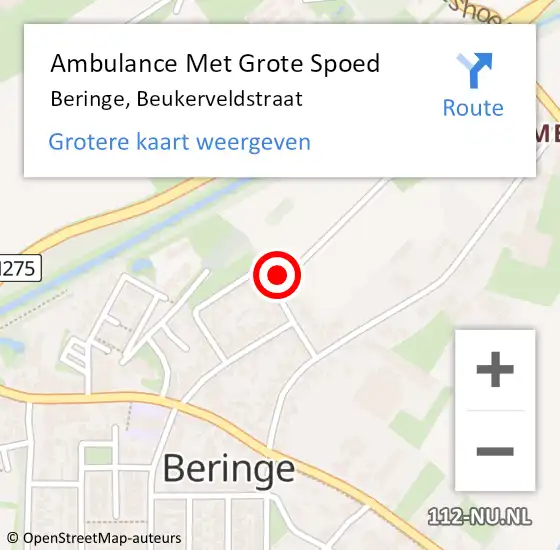 Locatie op kaart van de 112 melding: Ambulance Met Grote Spoed Naar Beringe, Beukerveldstraat op 19 december 2014 14:34