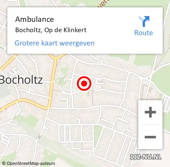 Locatie op kaart van de 112 melding: Ambulance Bocholtz, Op de Klinkert op 19 december 2014 14:38