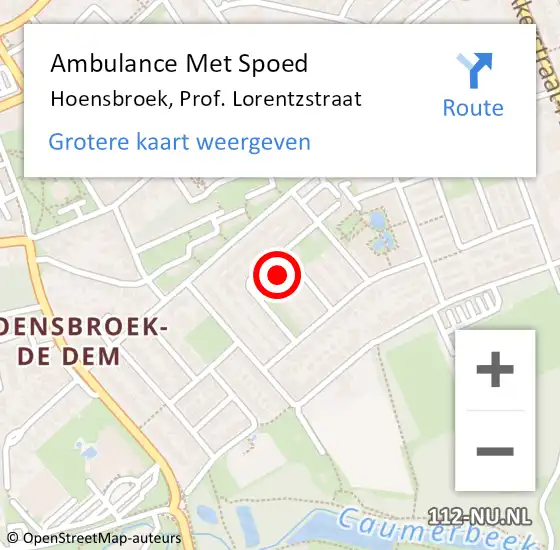 Locatie op kaart van de 112 melding: Ambulance Met Spoed Naar Hoensbroek, Prof. Lorentzstraat op 19 december 2014 15:11