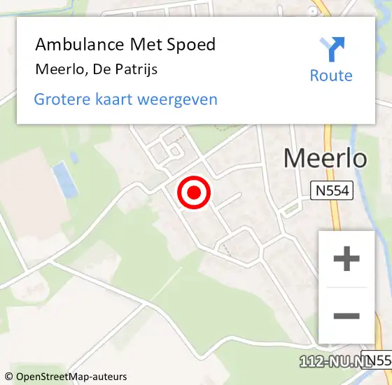 Locatie op kaart van de 112 melding: Ambulance Met Spoed Naar Meerlo, De Patrijs op 19 december 2014 15:36