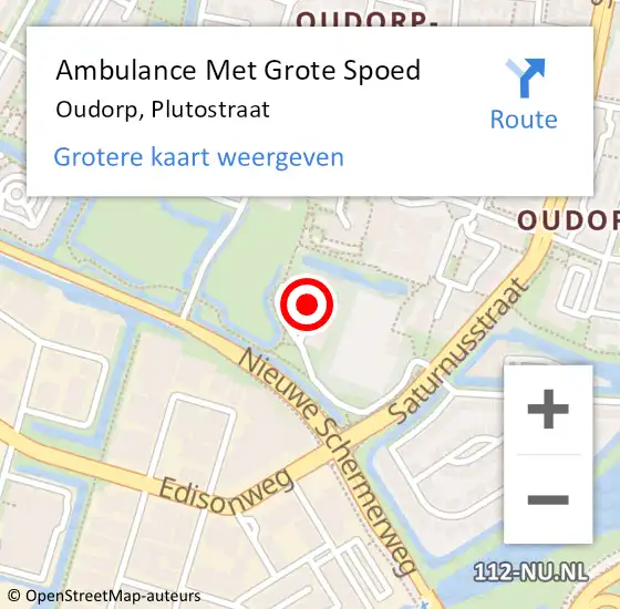 Locatie op kaart van de 112 melding: Ambulance Met Grote Spoed Naar Oudorp, Plutostraat op 19 december 2014 15:40