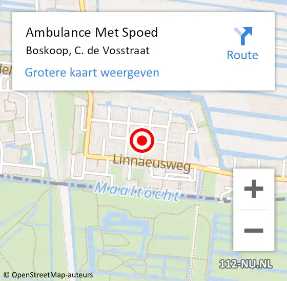 Locatie op kaart van de 112 melding: Ambulance Met Spoed Naar Boskoop, C. de Vosstraat op 19 december 2014 16:31