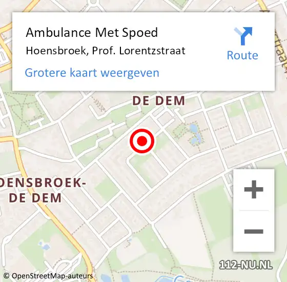 Locatie op kaart van de 112 melding: Ambulance Met Spoed Naar Hoensbroek, Prof. Lorentzstraat op 19 december 2014 17:06