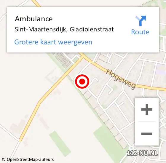 Locatie op kaart van de 112 melding: Ambulance Sint-Maartensdijk, Gladiolenstraat op 19 december 2014 17:41