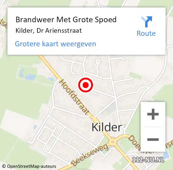 Locatie op kaart van de 112 melding: Brandweer Met Grote Spoed Naar Kilder, Dr Ariensstraat op 19 december 2014 18:34