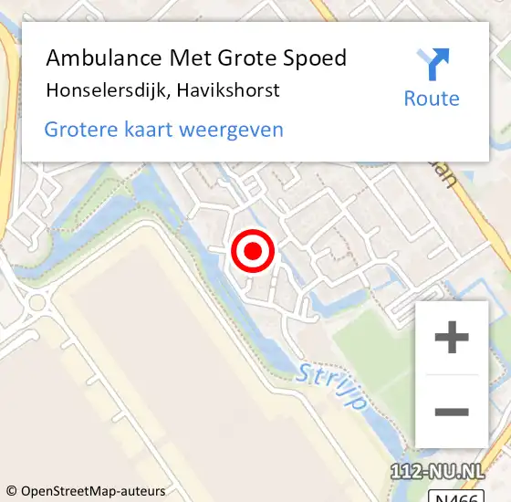 Locatie op kaart van de 112 melding: Ambulance Met Grote Spoed Naar Honselersdijk, Havikshorst op 19 december 2014 18:41