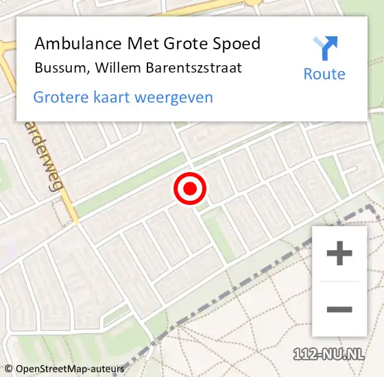 Locatie op kaart van de 112 melding: Ambulance Met Grote Spoed Naar Bussum, Willem Barentszstraat op 19 december 2014 20:16