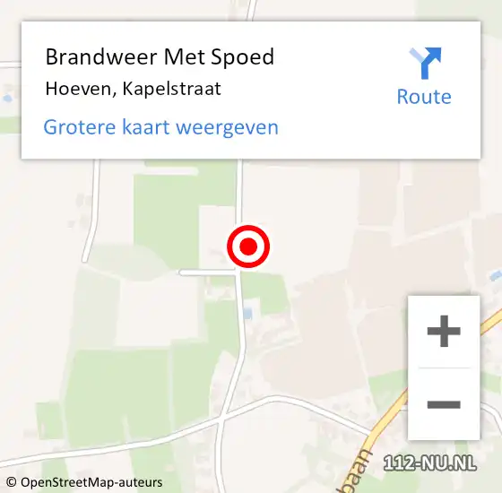 Locatie op kaart van de 112 melding: Brandweer Met Spoed Naar Hoeven, Kapelstraat op 19 december 2014 20:54