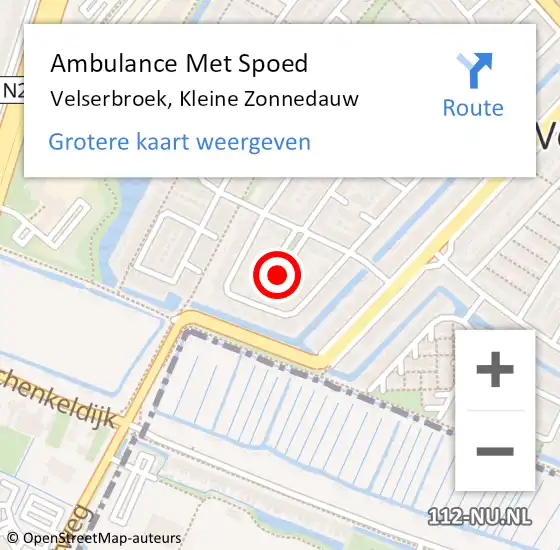 Locatie op kaart van de 112 melding: Ambulance Met Spoed Naar Velserbroek, Kleine Zonnedauw op 19 december 2014 22:06