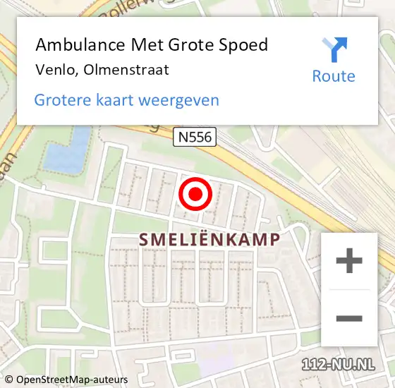 Locatie op kaart van de 112 melding: Ambulance Met Grote Spoed Naar Venlo, Olmenstraat op 19 december 2014 22:40