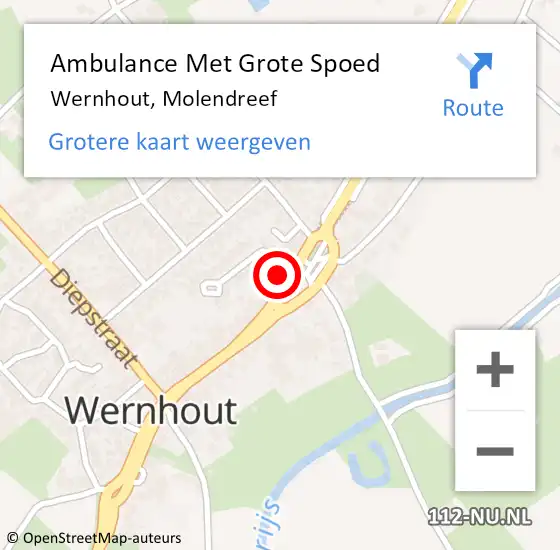 Locatie op kaart van de 112 melding: Ambulance Met Grote Spoed Naar Wernhout, Molendreef op 19 december 2014 22:47