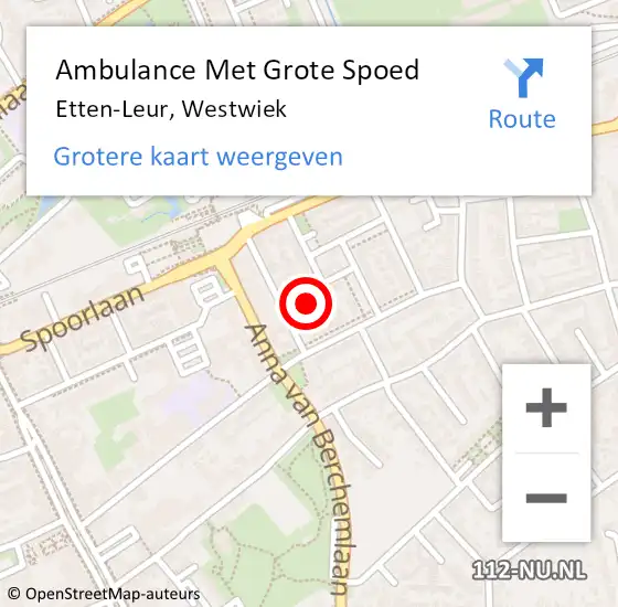 Locatie op kaart van de 112 melding: Ambulance Met Grote Spoed Naar Etten-Leur, Westwiek op 19 december 2014 23:52