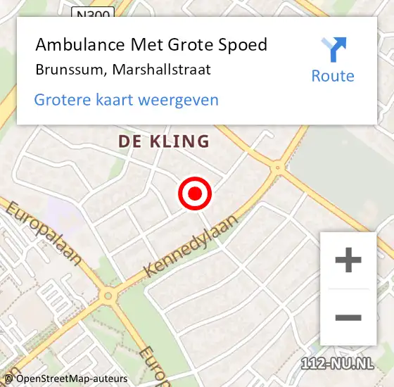 Locatie op kaart van de 112 melding: Ambulance Met Grote Spoed Naar Brunssum, Marshallstraat op 20 december 2014 00:02