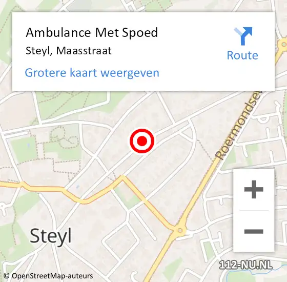 Locatie op kaart van de 112 melding: Ambulance Met Spoed Naar Steyl, Maasstraat op 20 december 2014 00:44