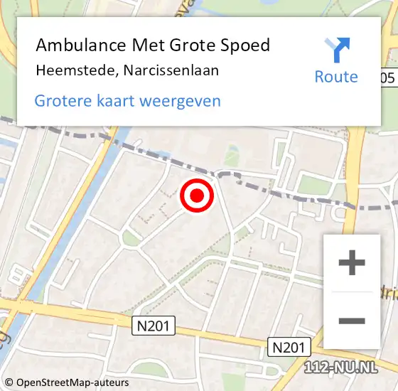 Locatie op kaart van de 112 melding: Ambulance Met Grote Spoed Naar Heemstede, Narcissenlaan op 20 december 2014 03:18