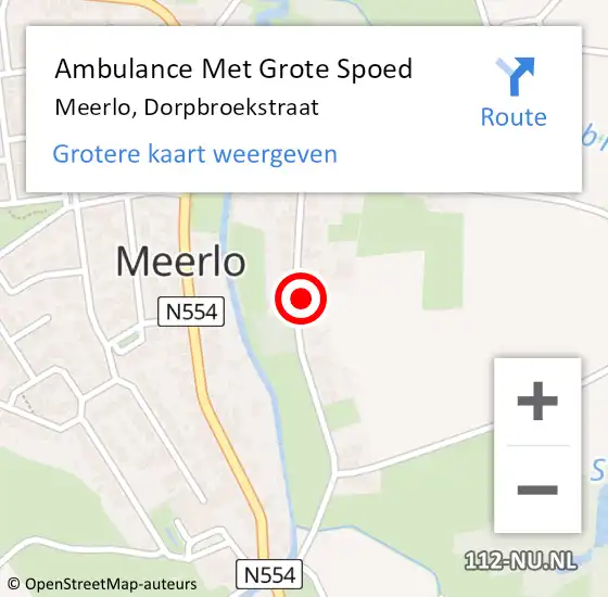 Locatie op kaart van de 112 melding: Ambulance Met Grote Spoed Naar Meerlo, Dorpbroekstraat op 20 december 2014 03:40