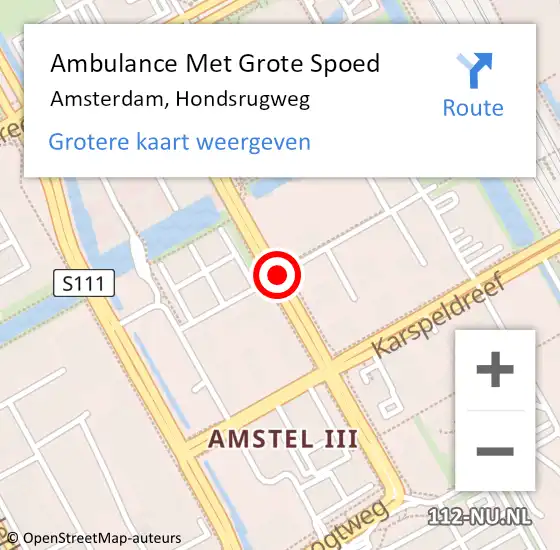Locatie op kaart van de 112 melding: Ambulance Met Grote Spoed Naar Amsterdam, Hondsrugweg op 20 december 2014 04:30