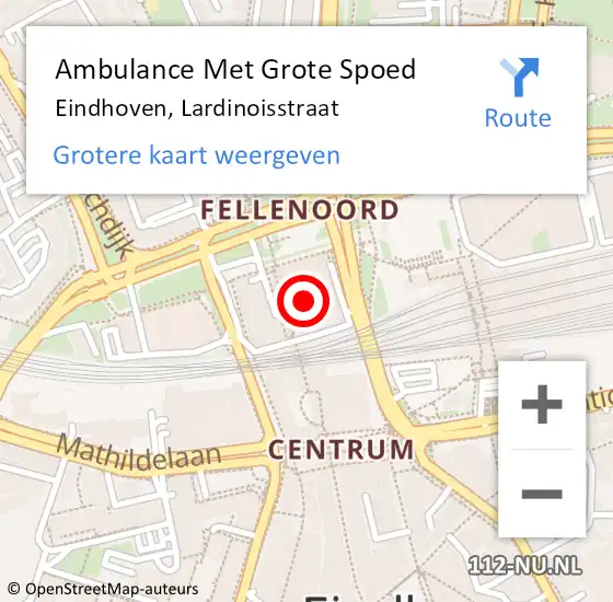 Locatie op kaart van de 112 melding: Ambulance Met Grote Spoed Naar Eindhoven, Lardinoisstraat op 20 december 2014 04:50