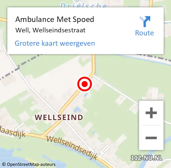 Locatie op kaart van de 112 melding: Ambulance Met Spoed Naar Well, Wellseindsestraat op 20 december 2014 06:48