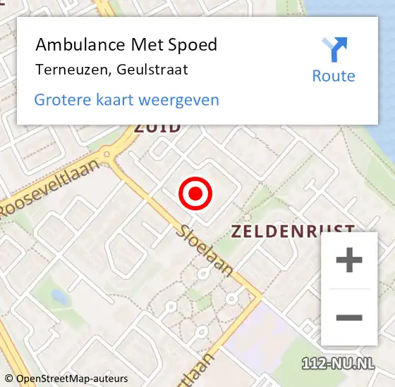 Locatie op kaart van de 112 melding: Ambulance Met Spoed Naar Terneuzen, Geulstraat op 20 december 2014 06:58